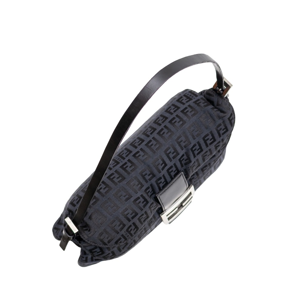Fendi Mamma Baguette Black Zucca Canvas Shoulder Bag Double Flap FF Logo Vintage - Picture 5 of 13